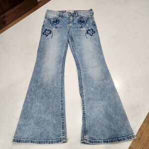 Abercrombie Kids Light Blue Floral Embroidered Flare Jeans